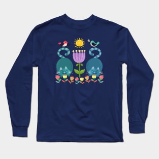 A Sunshine Day For Cats And Songbirds In The Tulip Garden Long Sleeve T-Shirt
